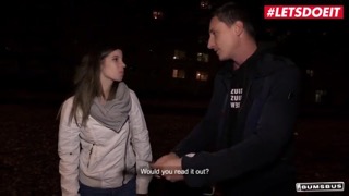 Немецкий пикапер снял 18-ти летнюю потаскуху и выебал грудастую суку в микроавтобусе
